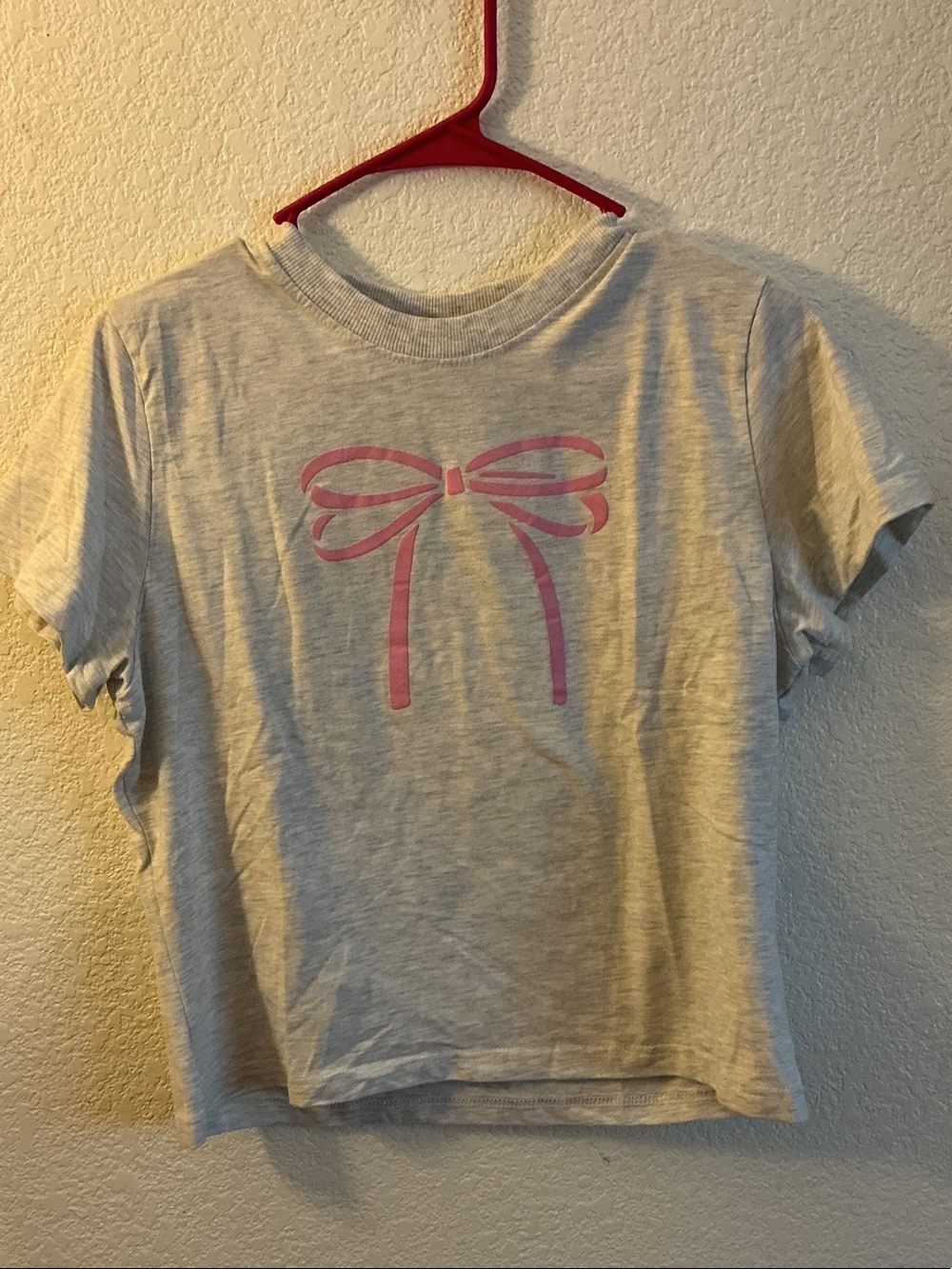 Light Gray Short Sleeve Tee with Pink Bow Graphic